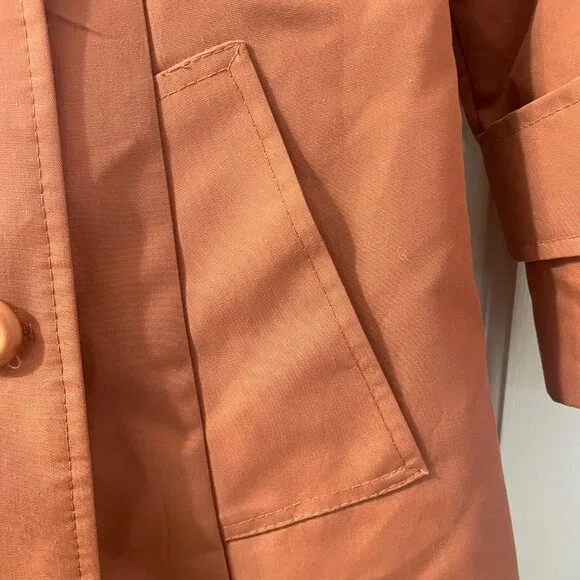 Peach Trench Coat Plaid Lining Size Medium - Picture 5 of 13